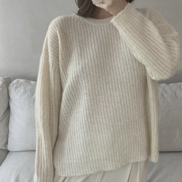 Jenni Kayne Cozy Chunky Knit Boyfriend Sweater XS Alpaca Wool Blend in Ivory - Picture 7 of 7